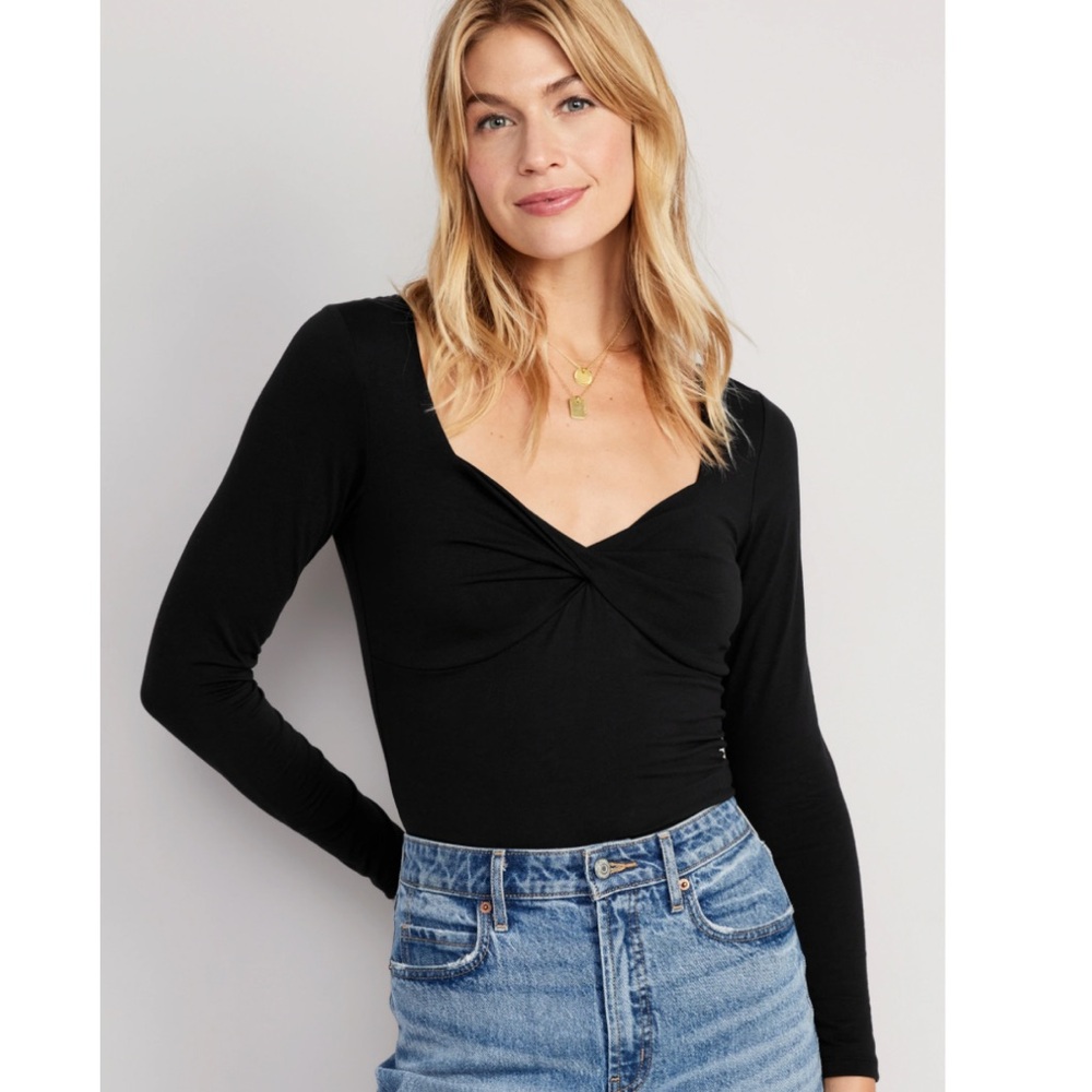 Old Navy Black Fitted Twist-Front Long Sleeve Top- Size XXL